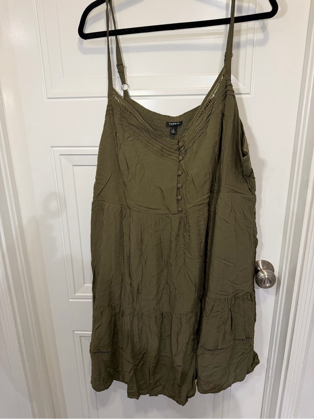 Torrid Olive Green Cold Shoulder Boho Dress Size 4 Plus Size Button Front